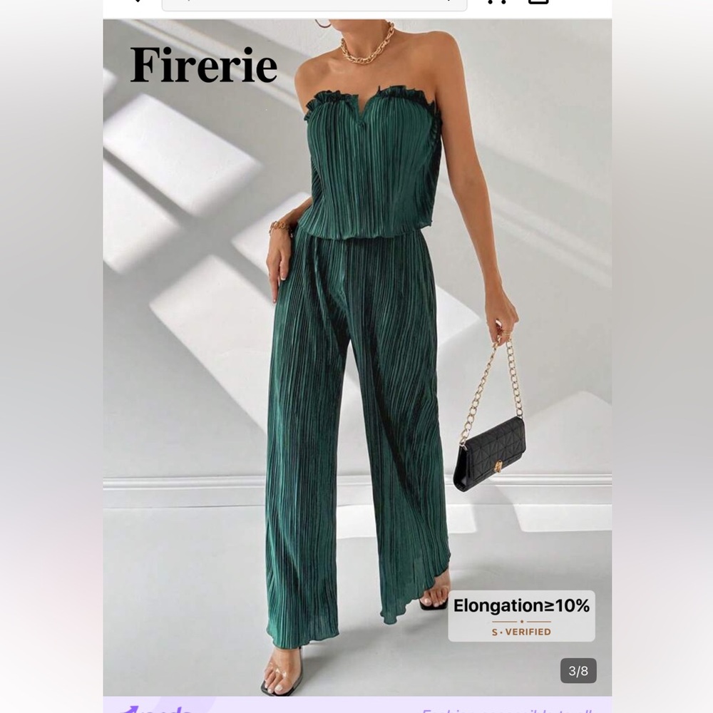 Elegant Green Pleated Women's 2Pc Set